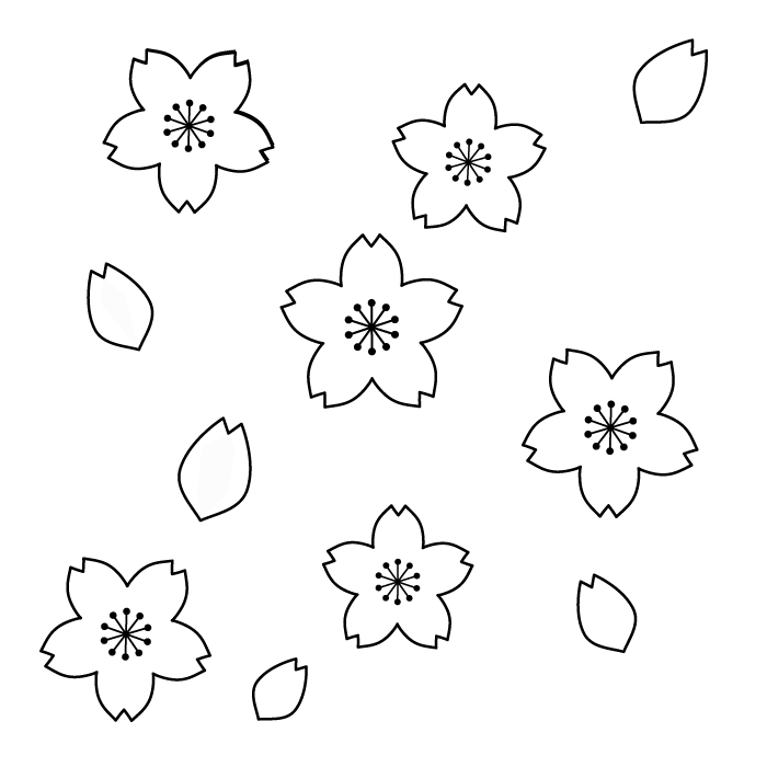 桜の花の白黒イラスト04 無料 かわいいフリー素材 イラストk