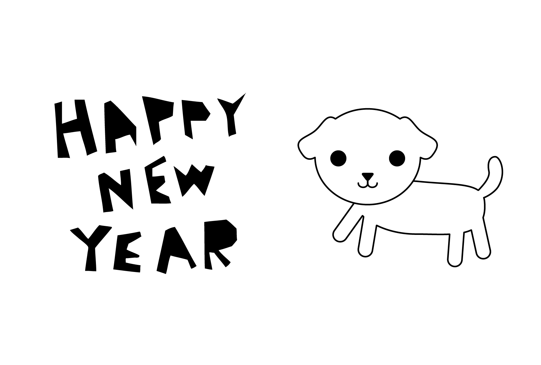 年賀状 18年 白黒テンプレート 犬 無料 かわいいフリー素材 イラストk