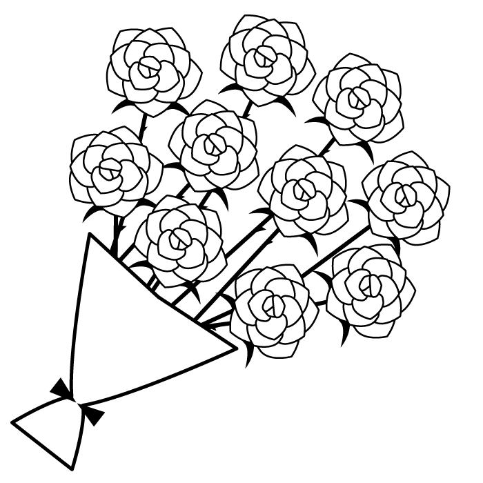 バラの花束の白黒イラスト 無料 かわいいフリー素材 イラストk