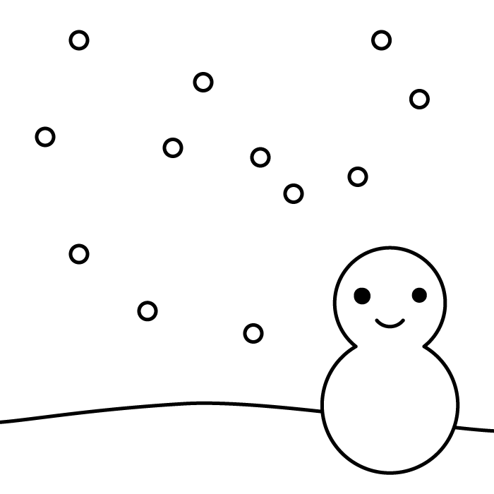 雪と雪だるまの白黒イラスト 無料 かわいいフリー素材 イラストk