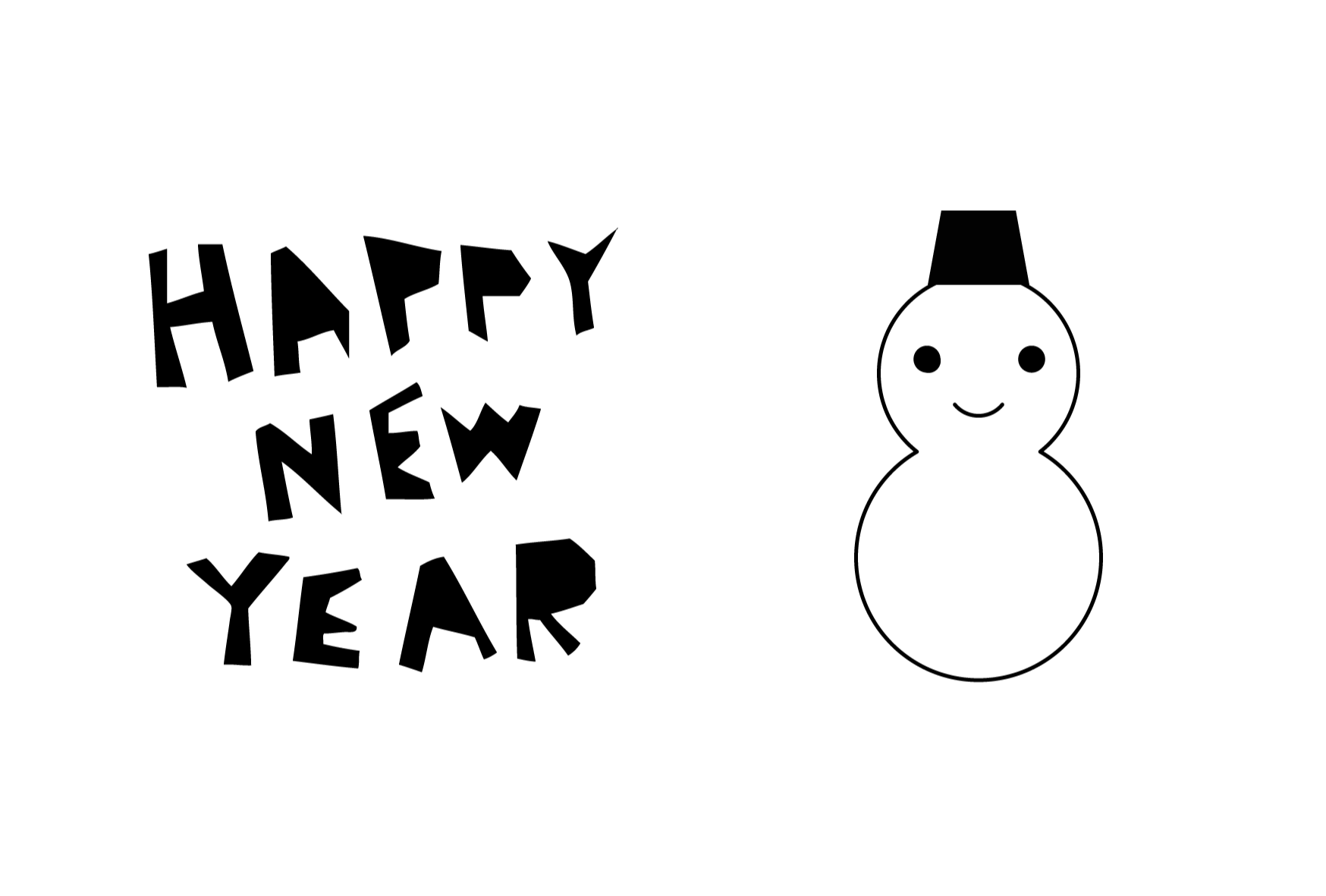 年賀状 白黒テンプレート 雪だるま 無料 かわいいフリー素材 イラストk