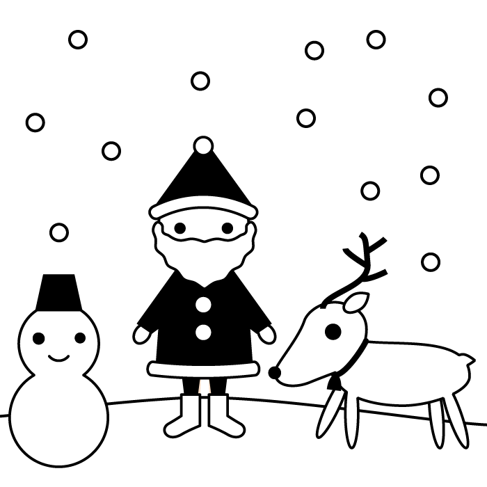 クリスマスの白黒イラスト 無料 かわいいフリー素材 イラストk