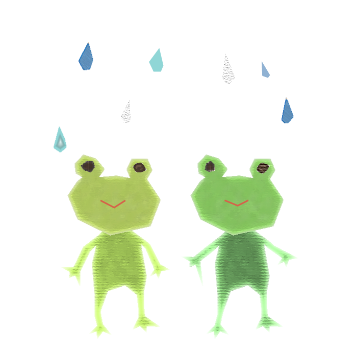 カエルと雨のコラージュ風イラスト 無料 イラストk