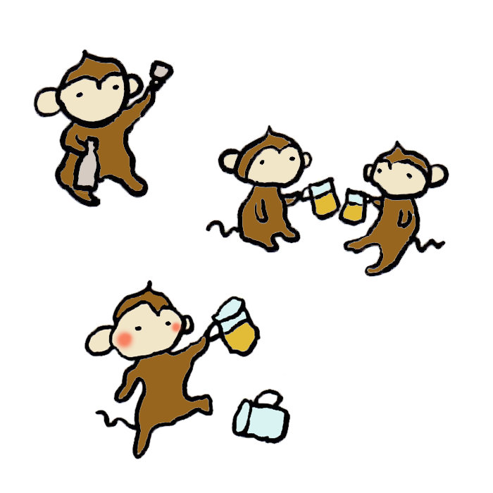 猿 飲み会 の手書きイラスト 無料 かわいいフリー素材 イラストk