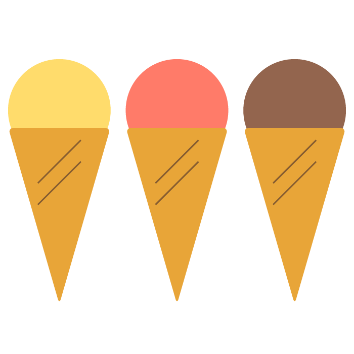 アイスクリーム バニラ ストロベリー チョコレート のシンプルイラスト 無料 かわいいフリー素材 イラストk