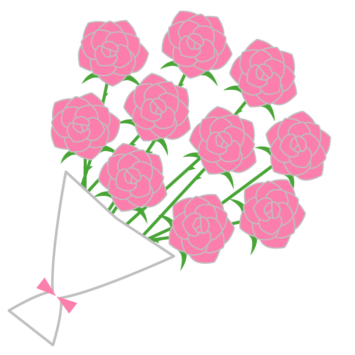 バラの花束 ピンク のシンプルイラスト 無料 かわいいフリー素材 イラストk