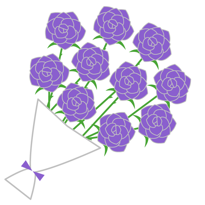 バラの花束 紫 のシンプルイラスト 無料 かわいいフリー素材 イラストk