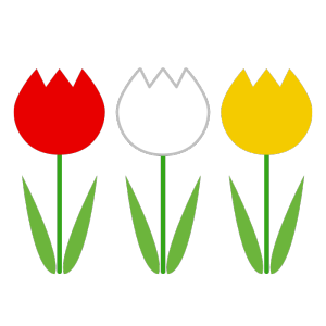 チューリップ（赤、白、黄色）のシンプルイラスト
