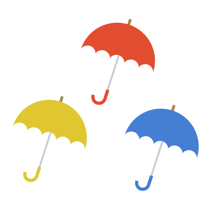 傘 赤 黄色 青 のシンプルイラスト 無料 かわいいフリー素材 イラストk