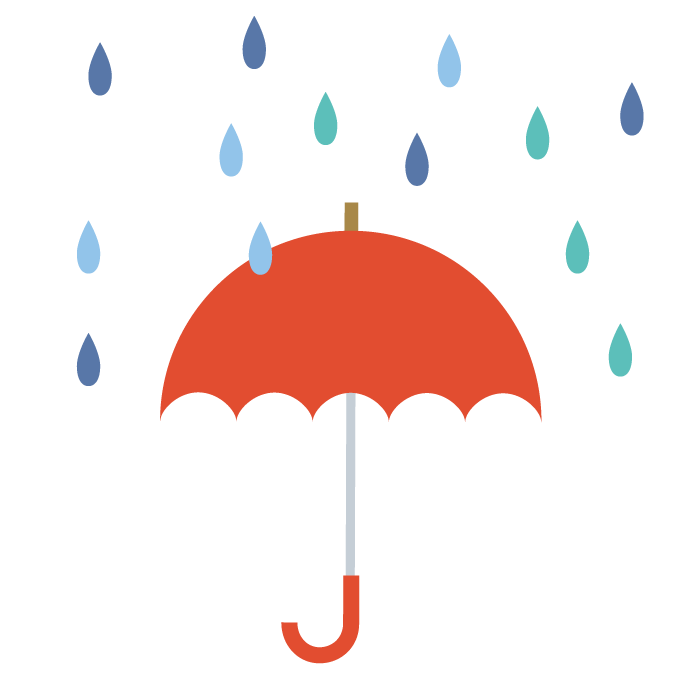 傘（赤）と雨のシンプルイラスト ＜無料＞ | かわいいフリー素材 イラストK